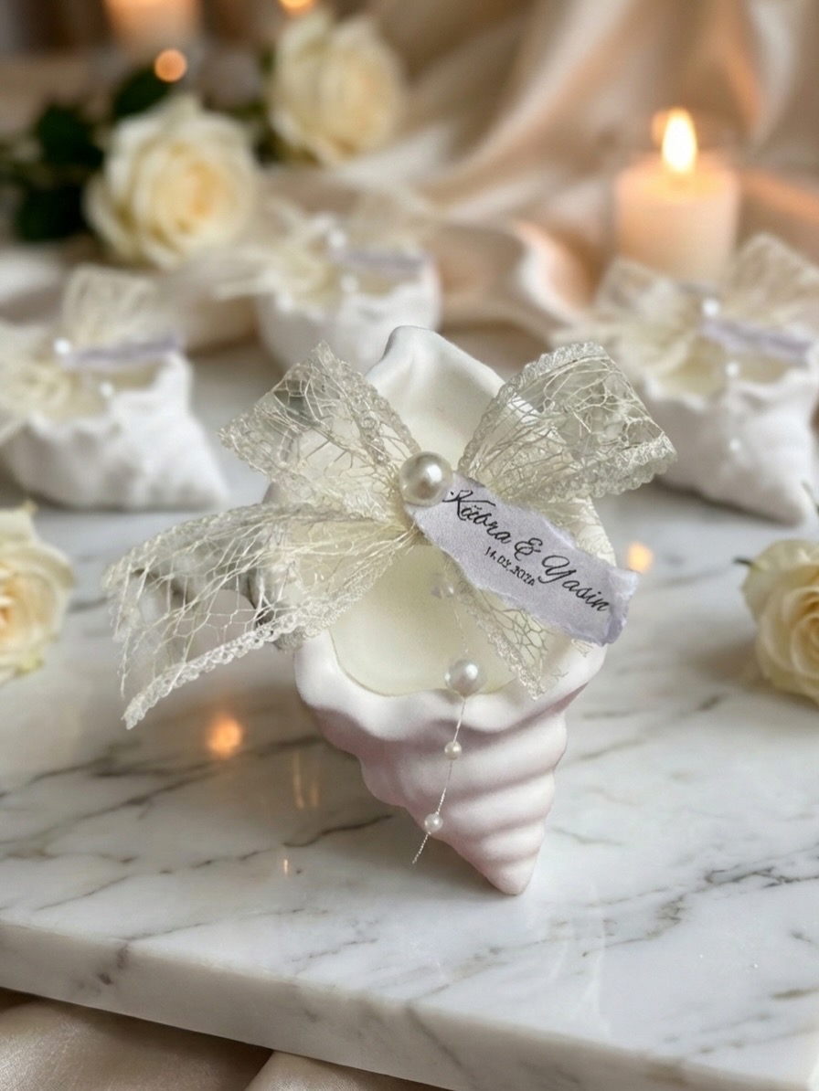 Personalized Seashell Candle Wedding Favor – Beach Wedding Gift, Coastal Bridal Shower Favor, Custom Name Shell Candle - Image 5
