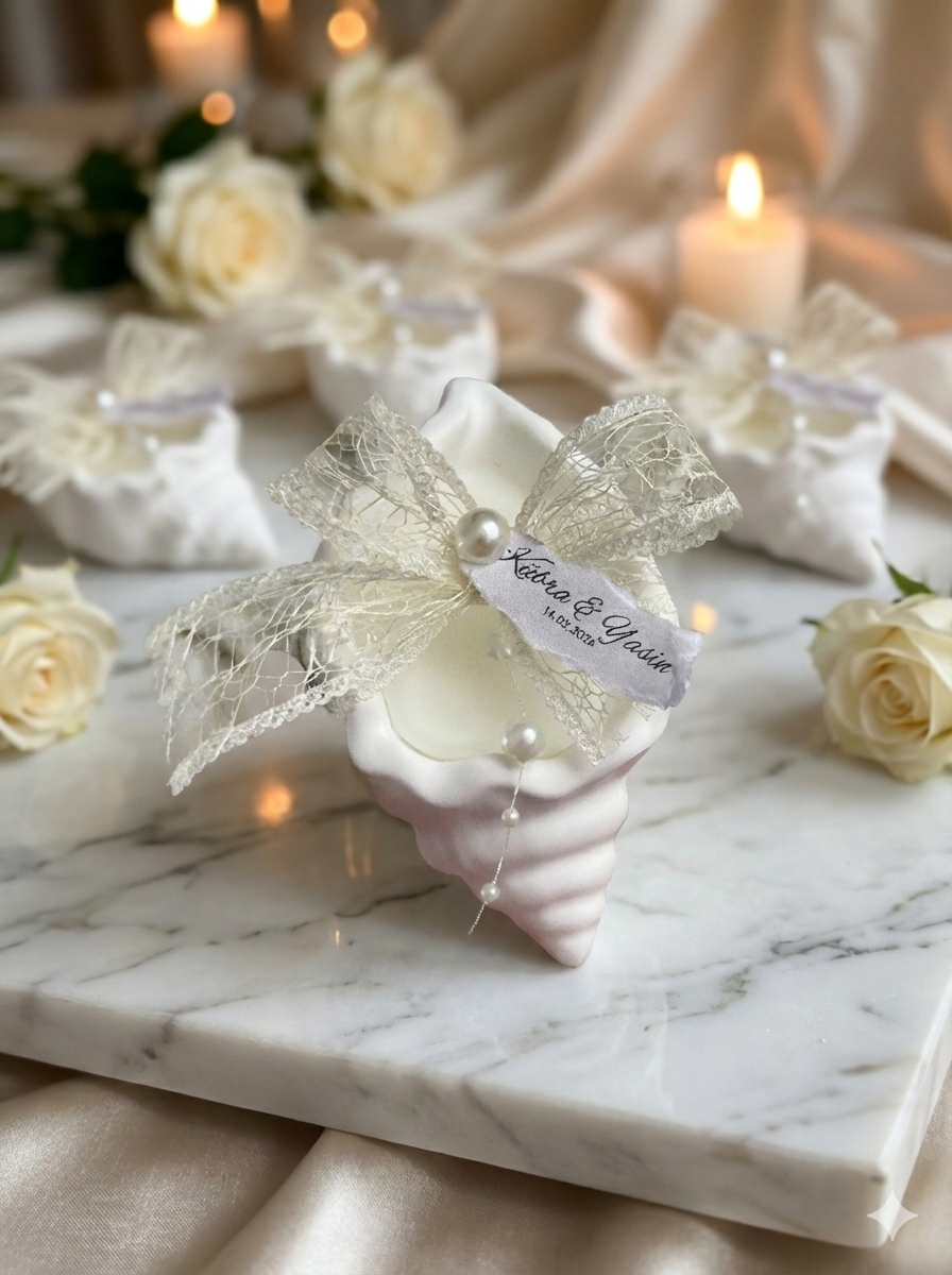 Personalized Seashell Candle Wedding Favor – Beach Wedding Gift, Coastal Bridal Shower Favor, Custom Name Shell Candle - Image 2