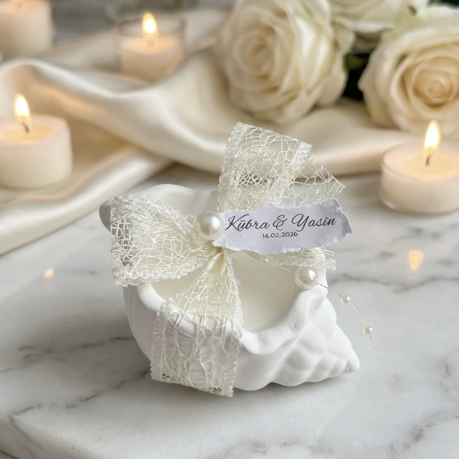 Personalized Seashell Candle Wedding Favor – Beach Wedding Gift, Coastal Bridal Shower Favor, Custom Name Shell Candle - Image 3