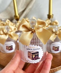 Luxury ajwa dates favor jar with gold ribbon islamic wedding hajj umrah gift