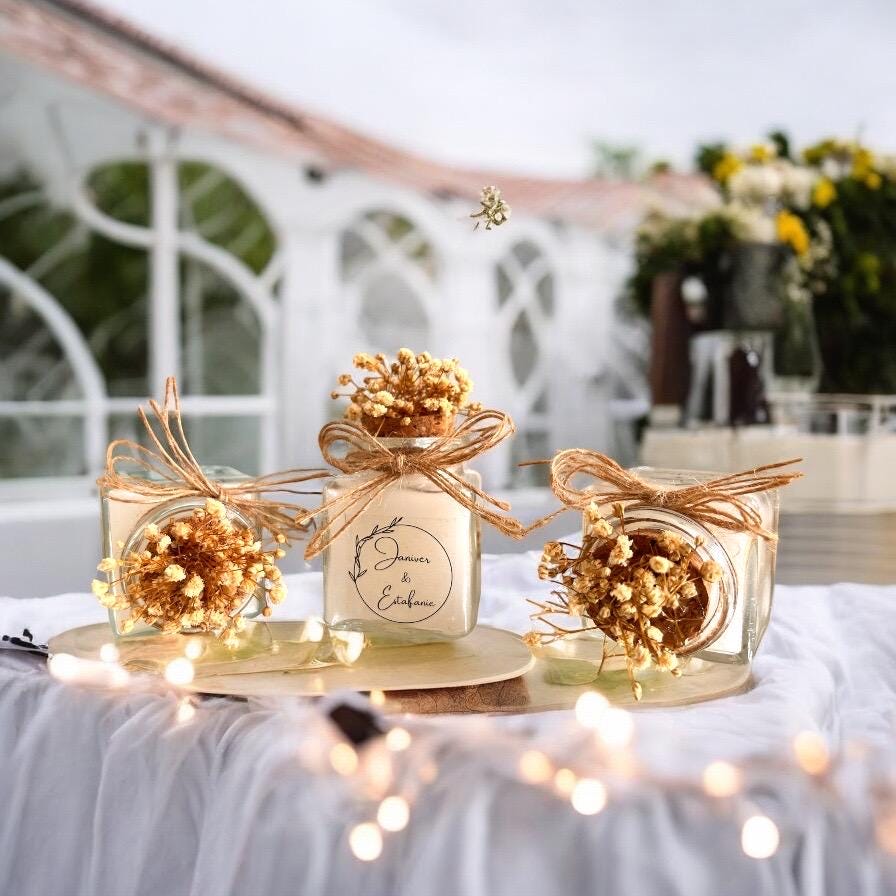 Personalized Rustic Wedding Candle Favors, Dried Flowers in Glass Jar, Guest Gift - Image 3