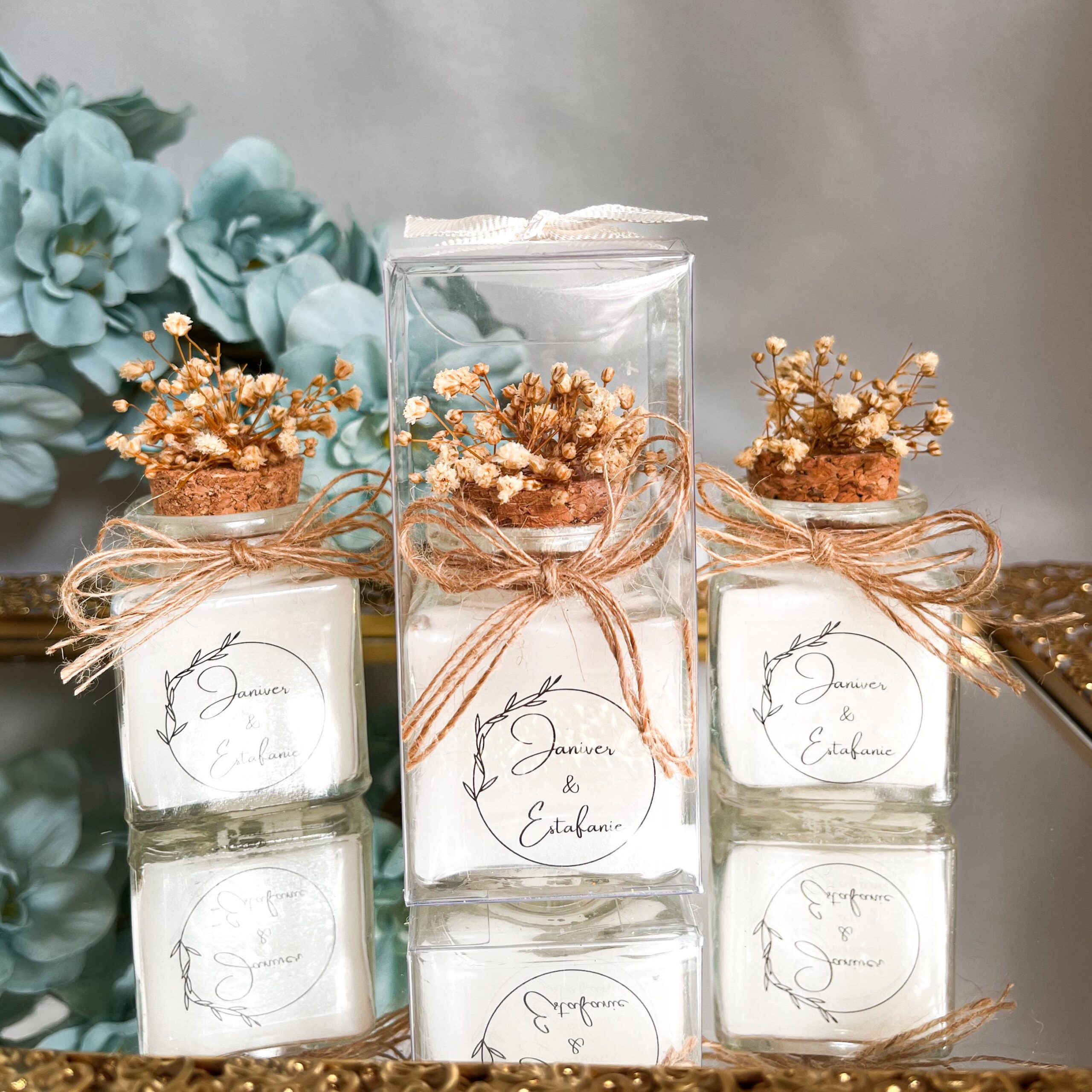 Personalized Rustic Wedding Candle Favors, Dried Flowers in Glass Jar, Guest Gift - Image 8