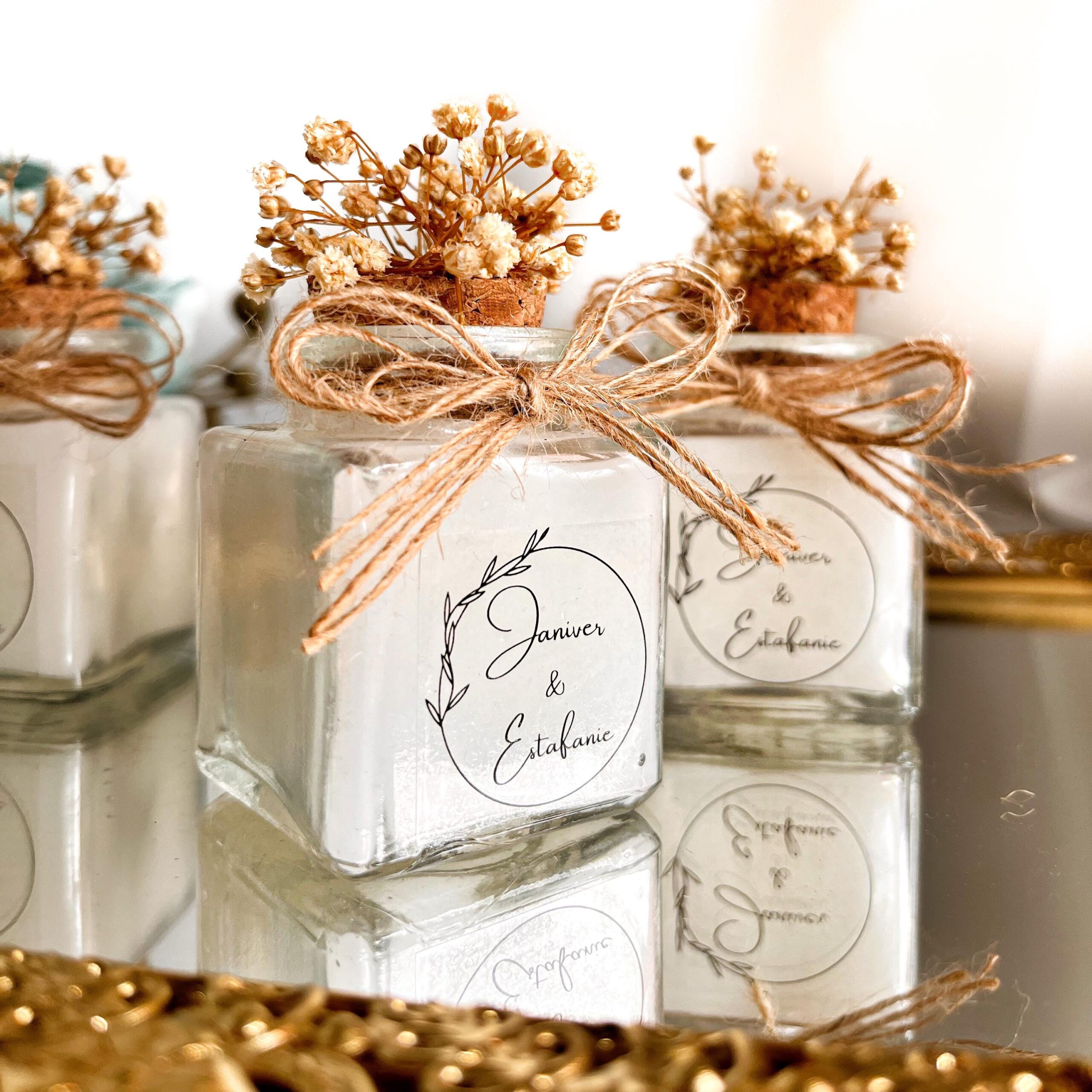 Personalized Rustic Wedding Candle Favors, Dried Flowers in Glass Jar, Guest Gift - Image 4