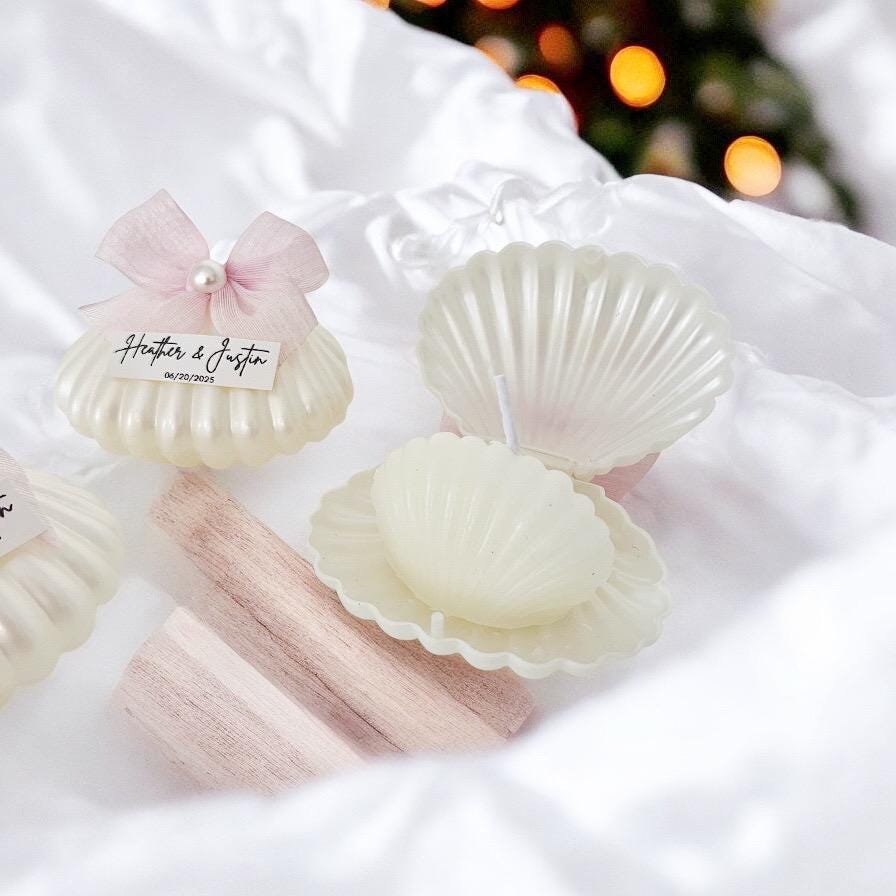 Personalized Sea Shell Candle Favors: Coastal Wedding Bridal Shower - Image 4