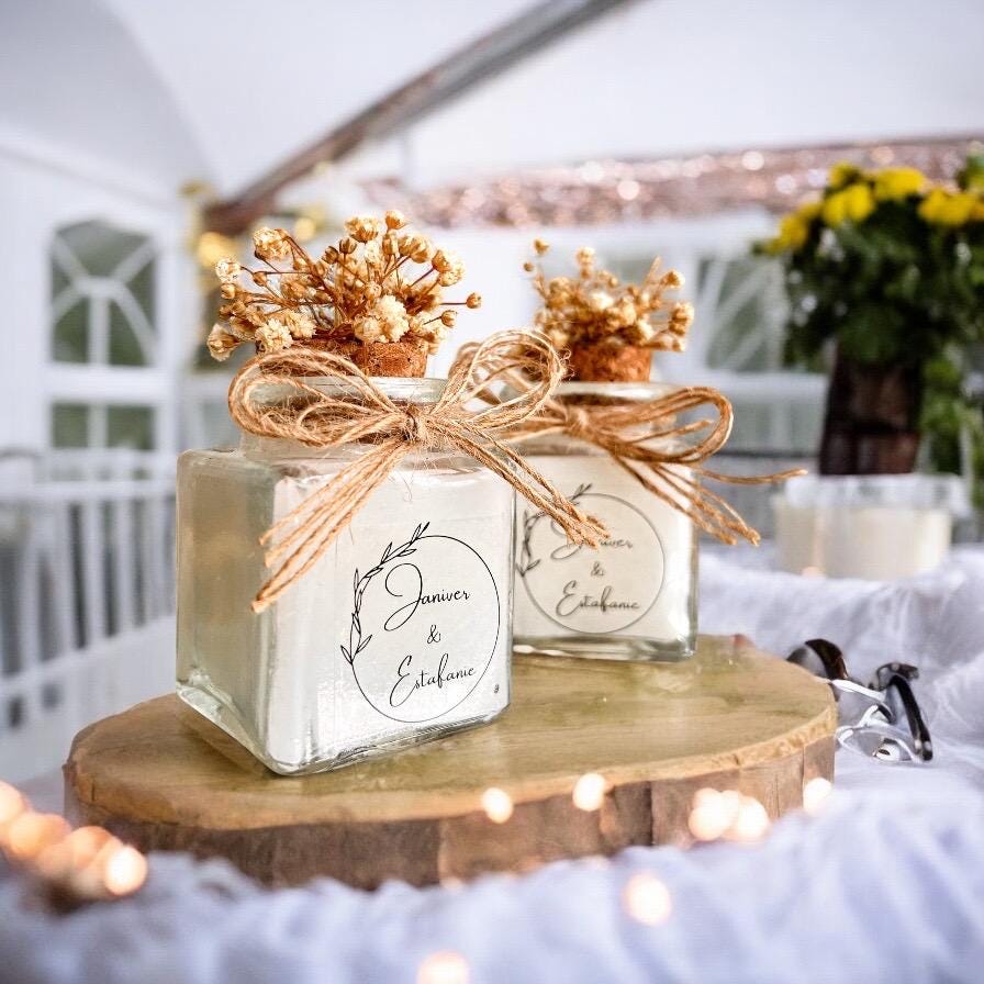 Personalized Rustic Wedding Candle Favors, Dried Flowers in Glass Jar, Guest Gift - Image 5