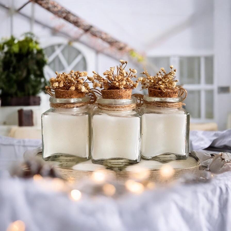 Personalized Rustic Wedding Candle Favors, Dried Flowers in Glass Jar, Guest Gift - Image 6