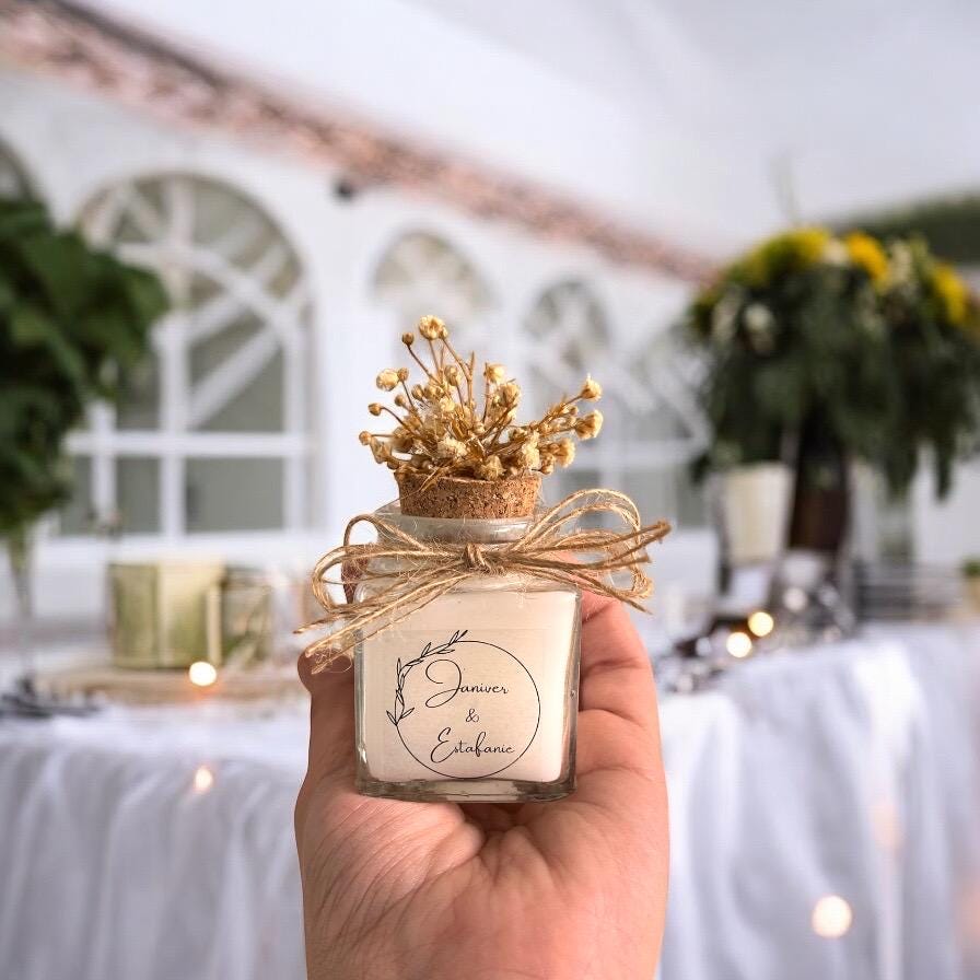 Personalized Rustic Wedding Candle Favors, Dried Flowers in Glass Jar, Guest Gift - Image 7