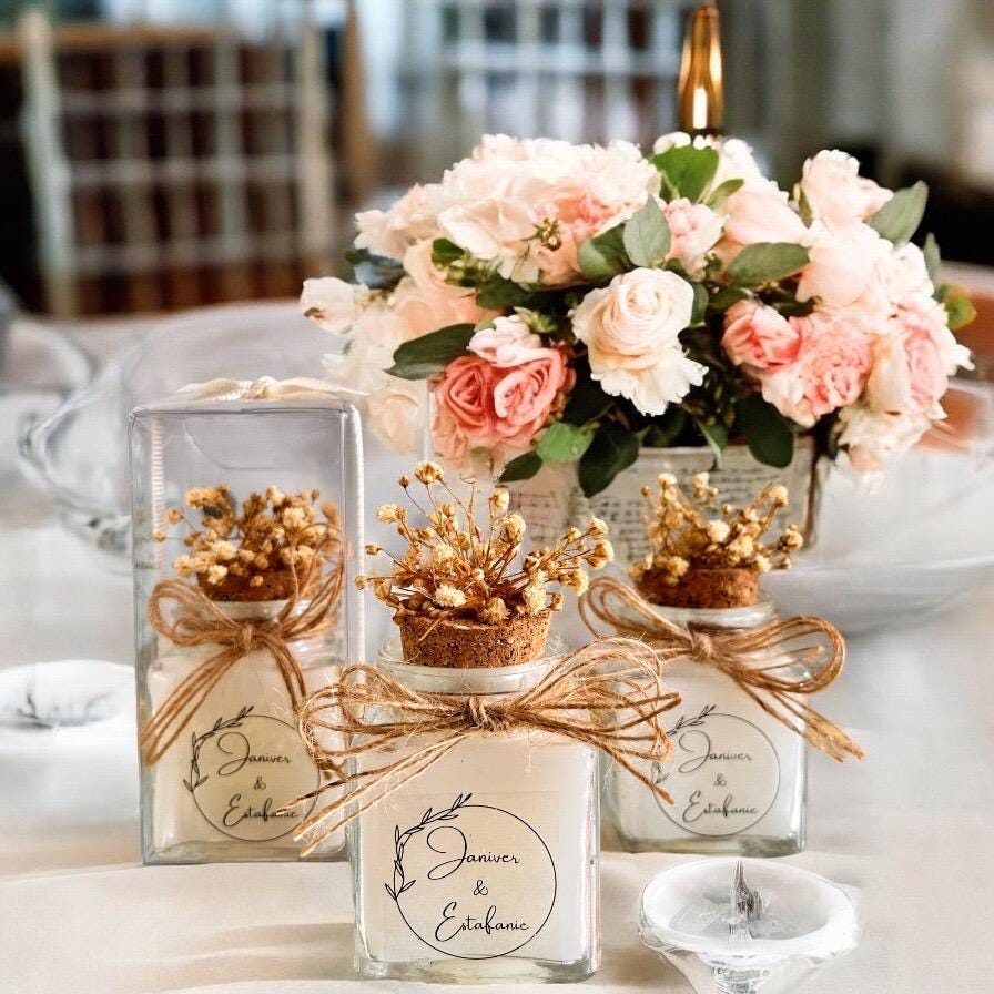 Alternative view of Personalized Rustic Wedding Candle Favors, Dried Flowers in Glass Jar, Guest Gift