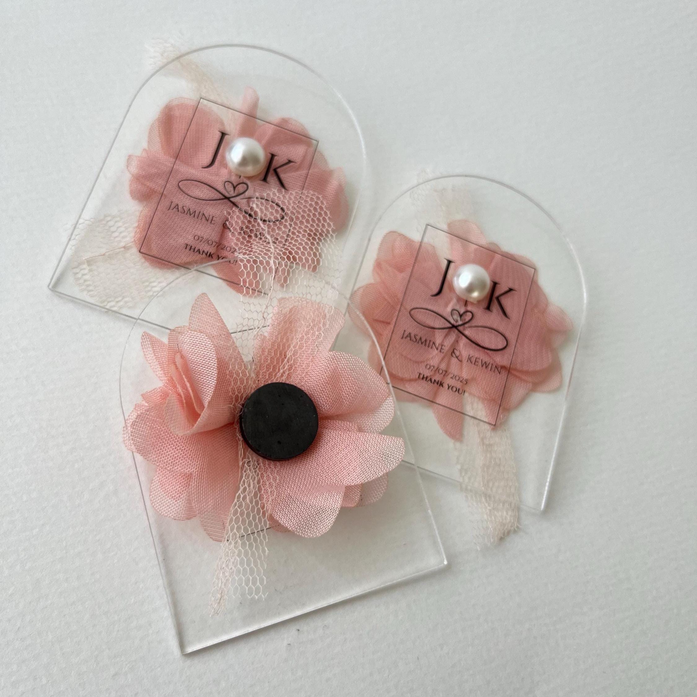 Personalized Floral Magnet Wedding Favors: Acrylic, Tulle & Faux Pearl - Image 9