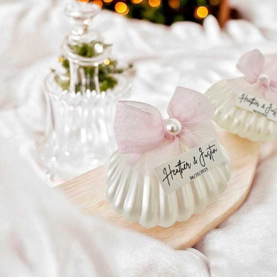 Alternative view of Personalized Sea Shell Candle Favors: Coastal Wedding Bridal Shower