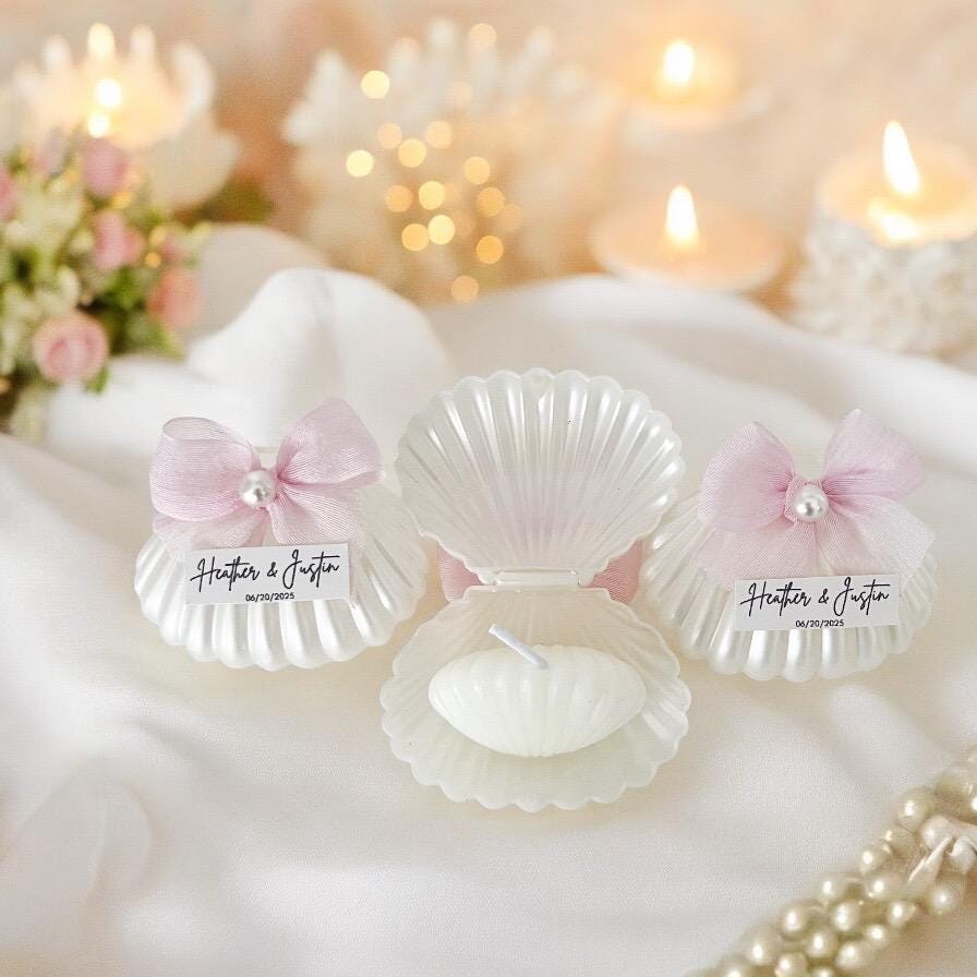 Personalized Sea Shell Candle Favors: Coastal Wedding Bridal Shower