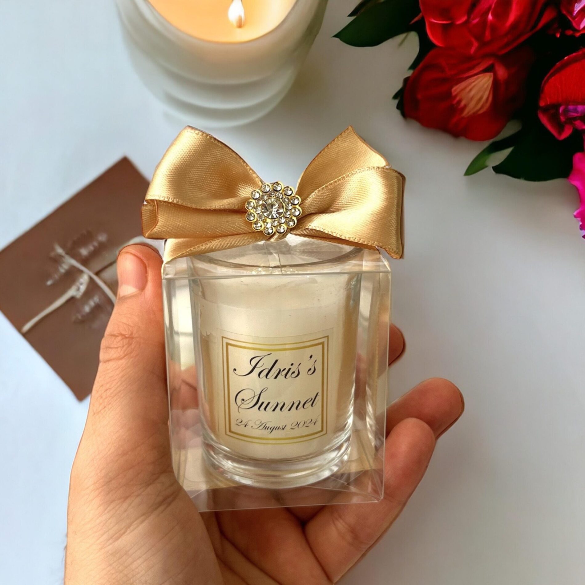 Alternative view of Wedding Shot Glass Candle Favors, Bridal Shower, Baptism, Quinceañera, Elegant Gift, Custom Label