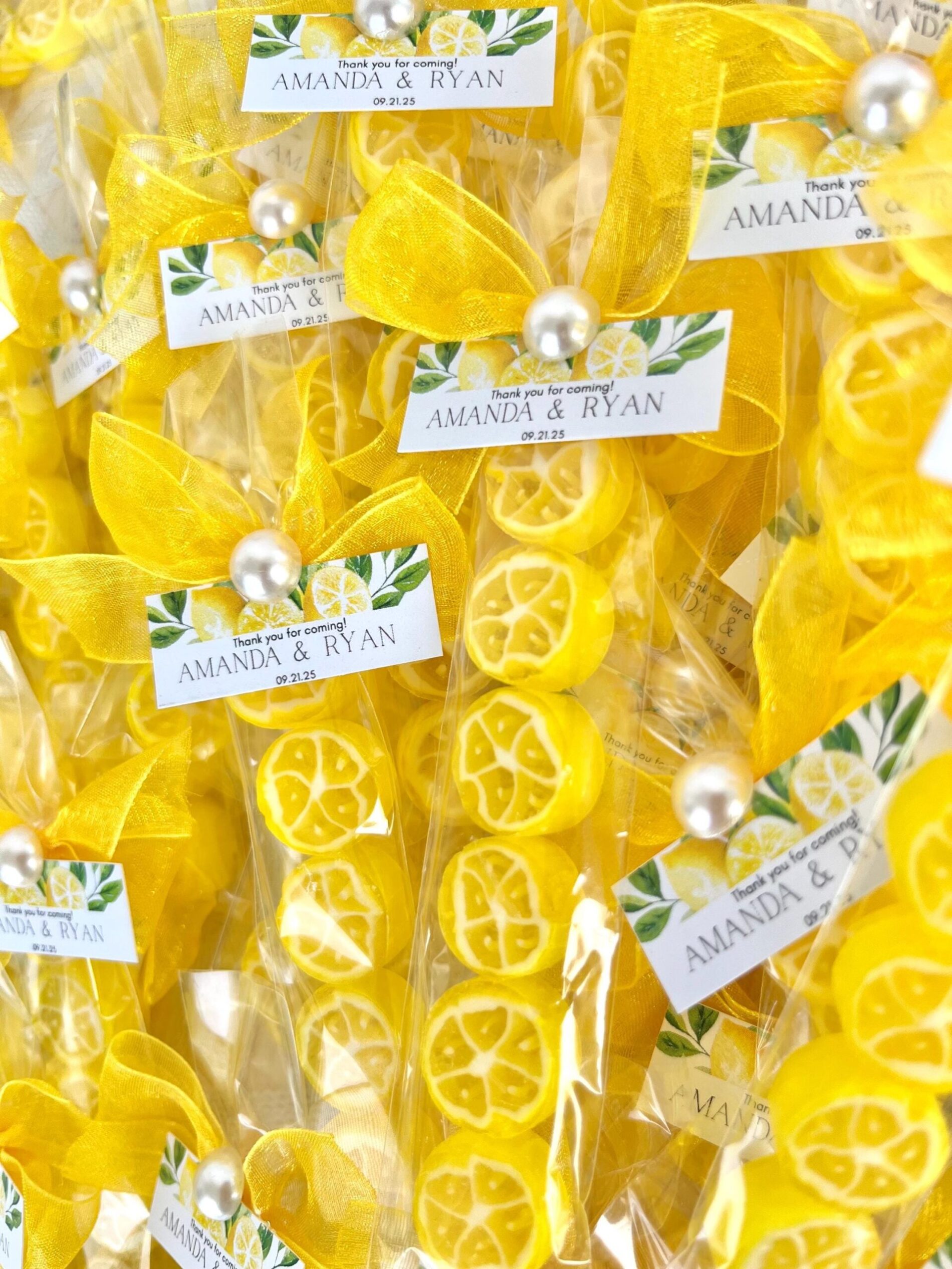 100 Pieces Lemon Candy Wedding Favors: Amalfi Theme, Personalized Tags