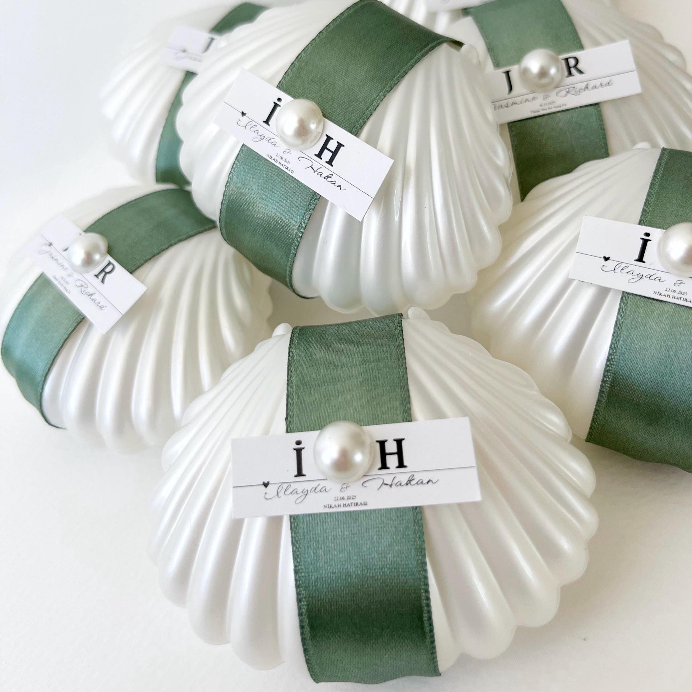 Oyster Shell Wedding Favor: Personalized Jordan Almonds, Pearl Accent, Engagement Gifts for Guests - Image 6