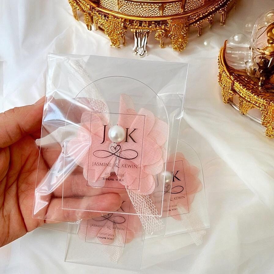 Personalized Floral Magnet Wedding Favors: Acrylic, Tulle & Faux Pearl - Image 4