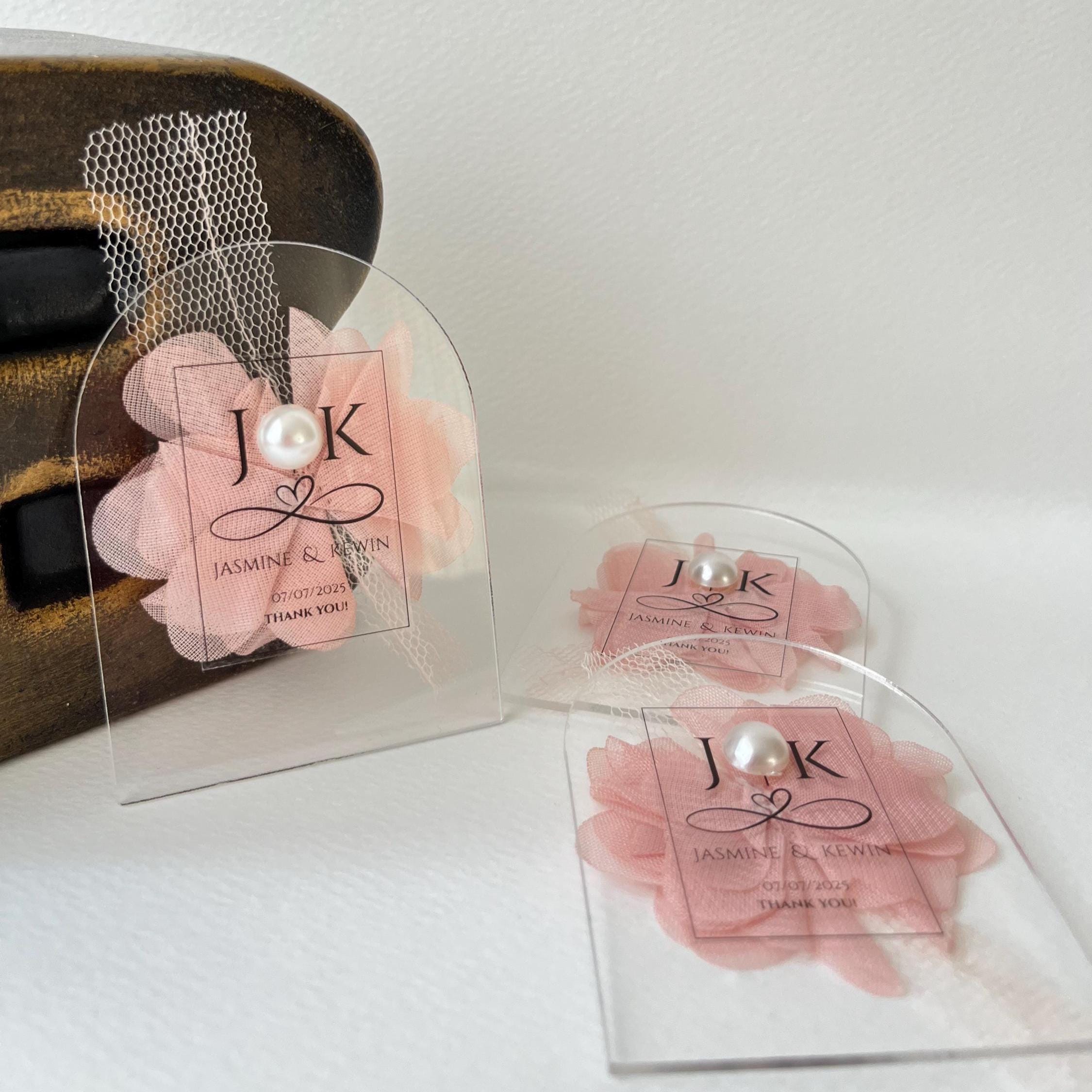 Personalized Floral Magnet Wedding Favors: Acrylic, Tulle & Faux Pearl - Image 7