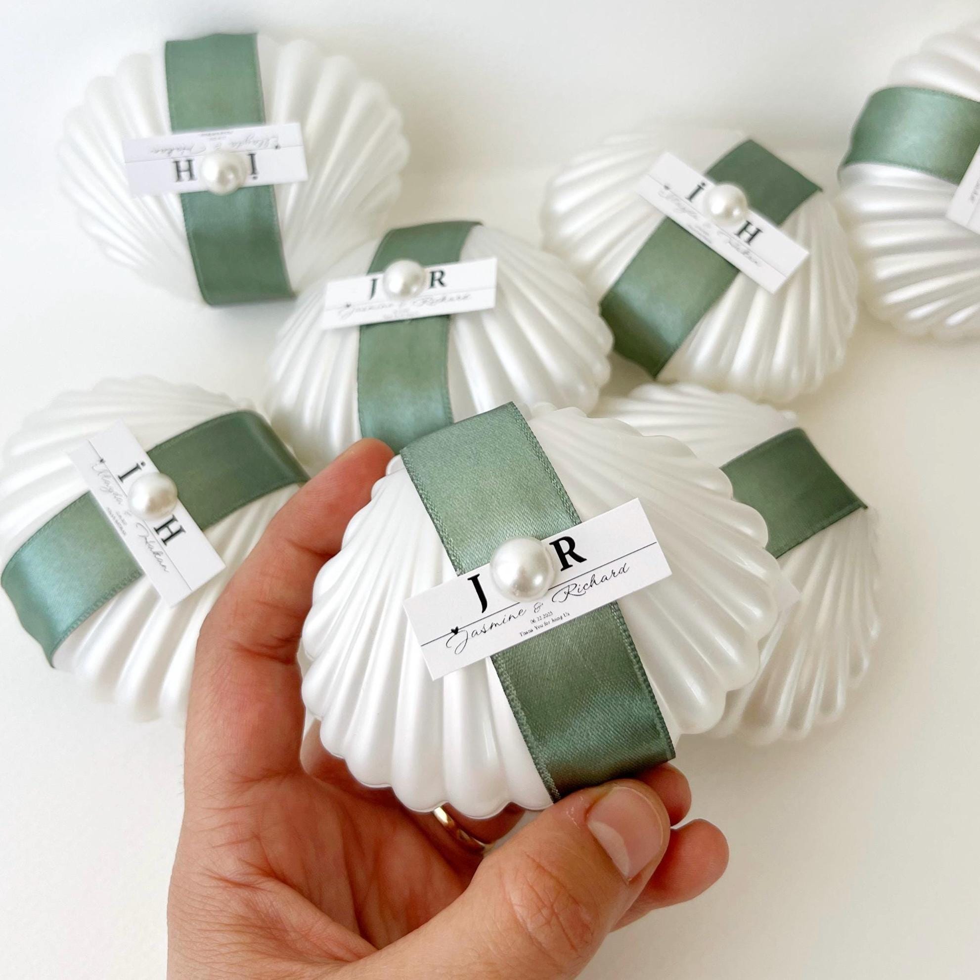 Oyster Shell Wedding Favor: Personalized Jordan Almonds, Pearl Accent, Engagement Gifts for Guests - Image 4