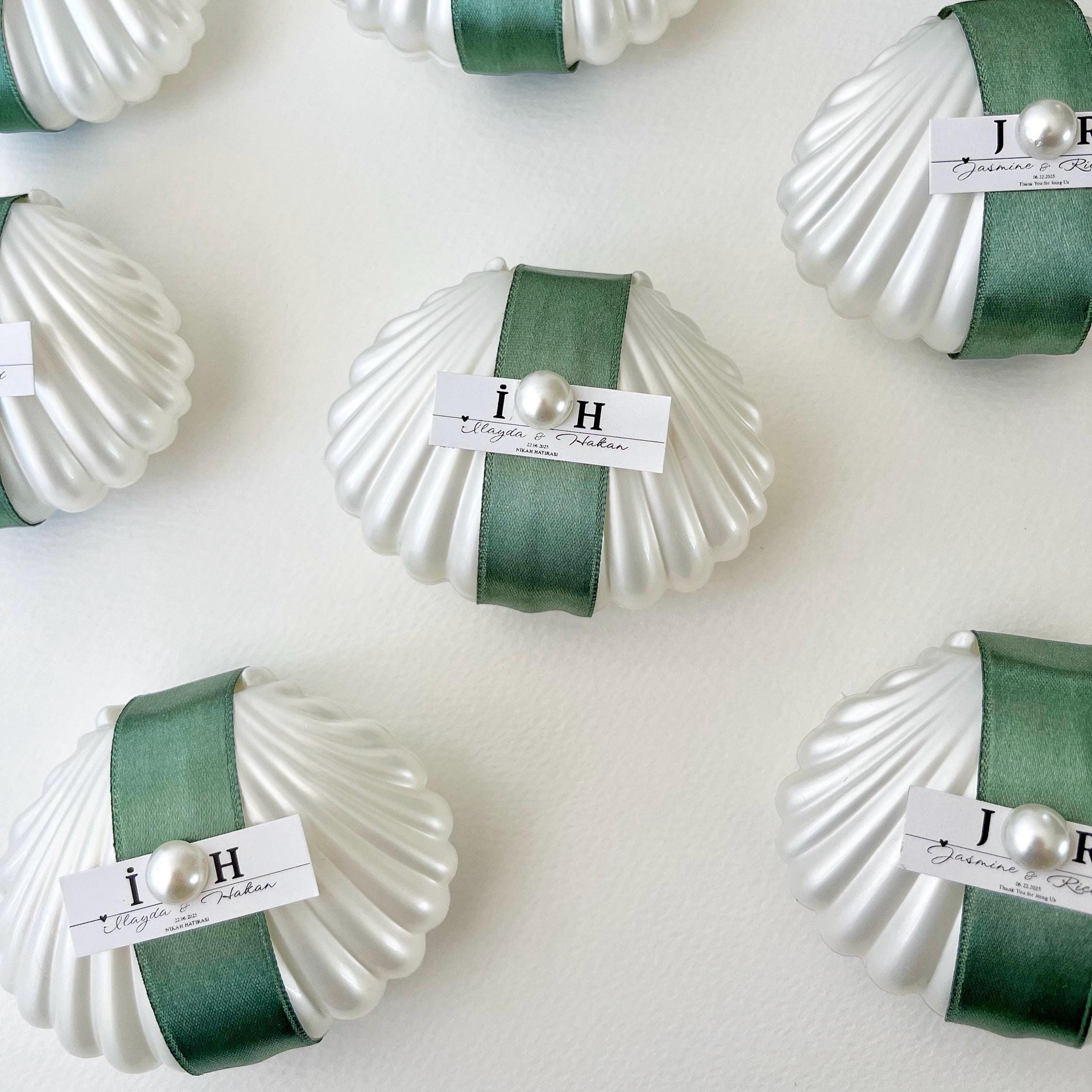 Oyster Shell Wedding Favor: Personalized Jordan Almonds, Pearl Accent, Engagement Gifts for Guests - Image 10