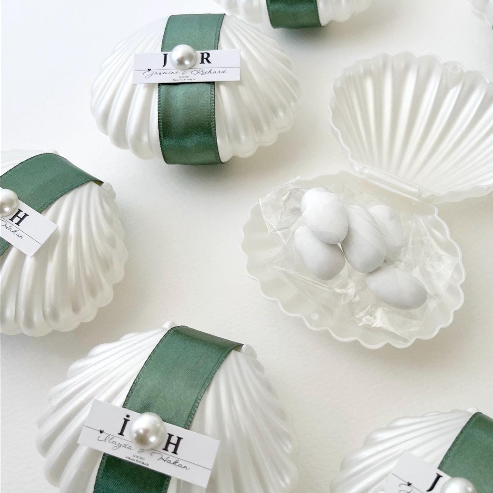 Oyster Shell Wedding Favor: Personalized Jordan Almonds, Pearl Accent, Engagement Gifts for Guests - Image 7