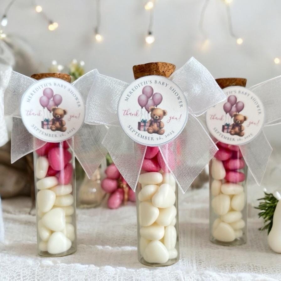 Alternative view of Personalized Baby Shower Candy Favors, Pink Heart Tubes with Custom Tags, Edible Guests Favor
