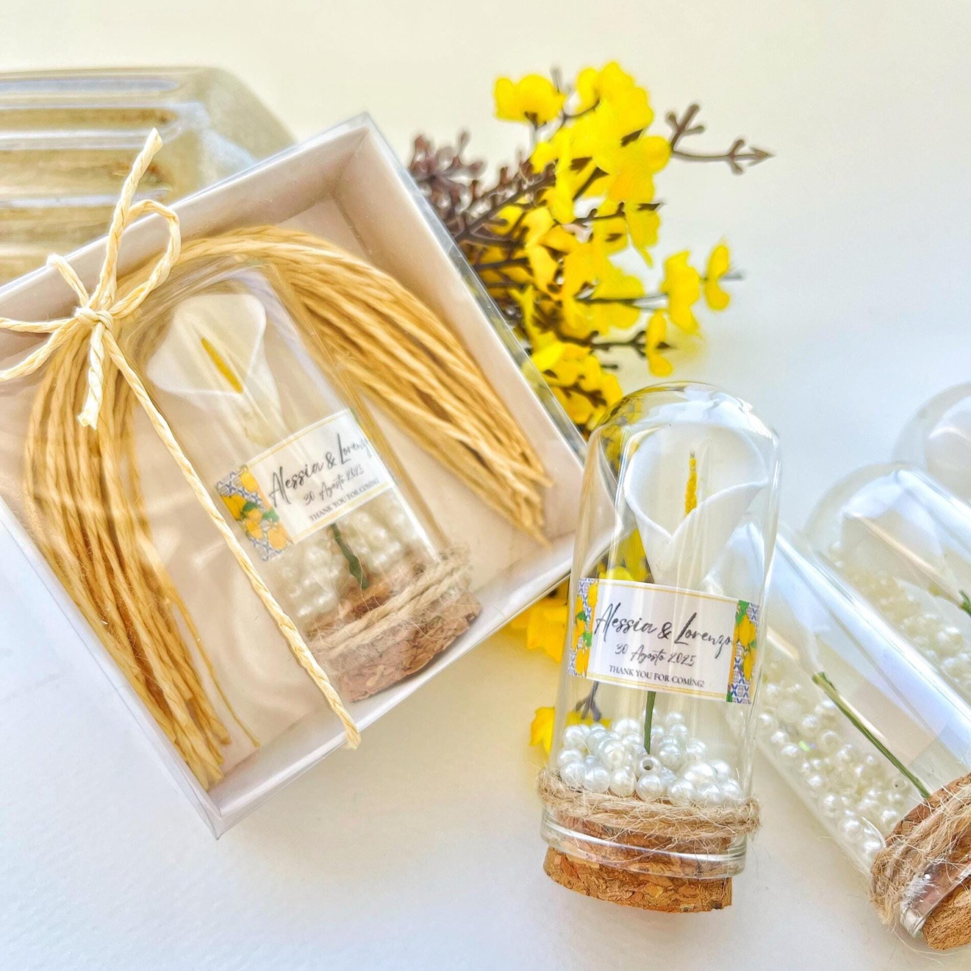 Alternative view of Amalfi Coast Wedding Favor: Calla Lily Glass Dome, Personalized Italian Tile, Unique Wedding Gifts