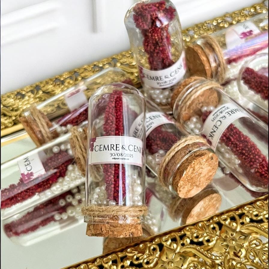 Alternative view of Personalized Burgundy Dried Flower Favor: Glass Dome Wedding Keepsake, Holiday Party Favors