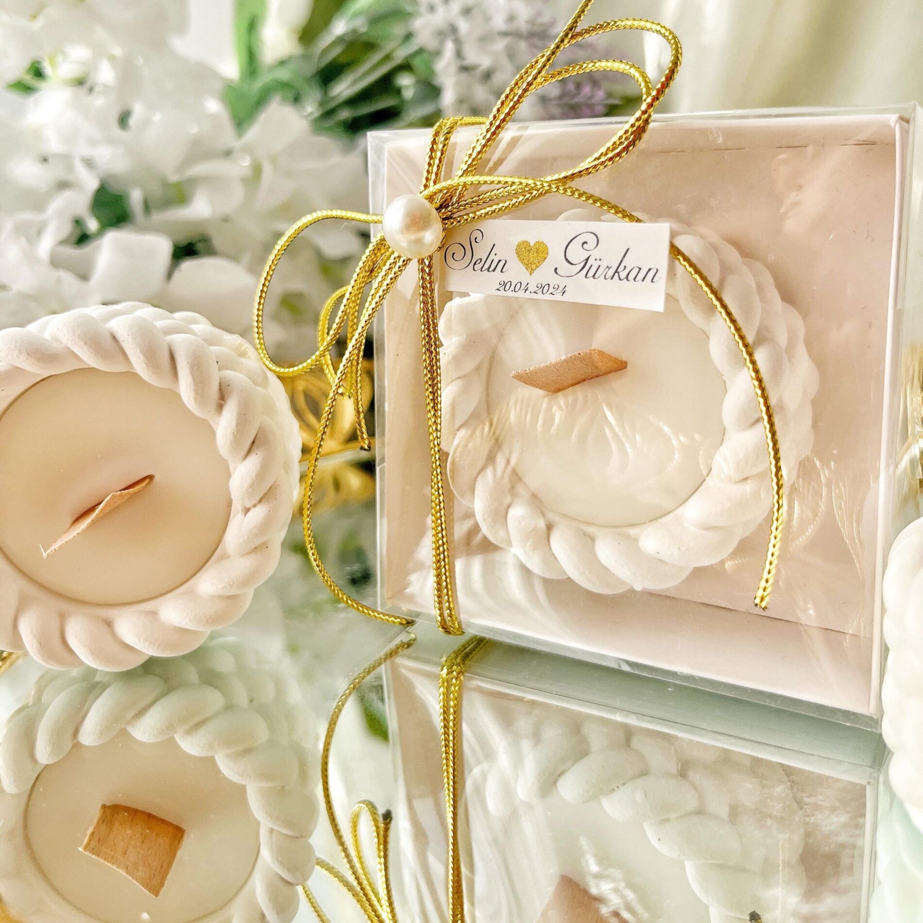 Personalized Stone Candle Wedding Favors: Boxed Guest Gifts