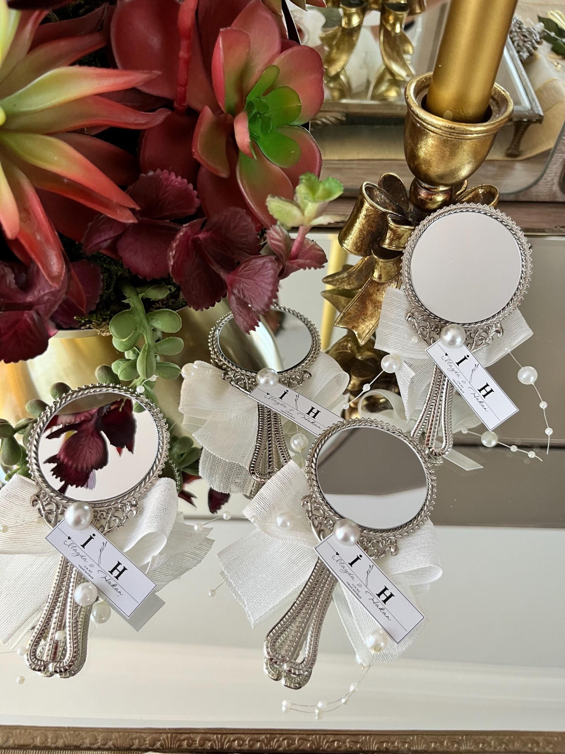 Silver Mirror Wedding Favors, Bridal Shower Guest Gift, Vintage Style Keepsake with Pearl Accent - Image 8