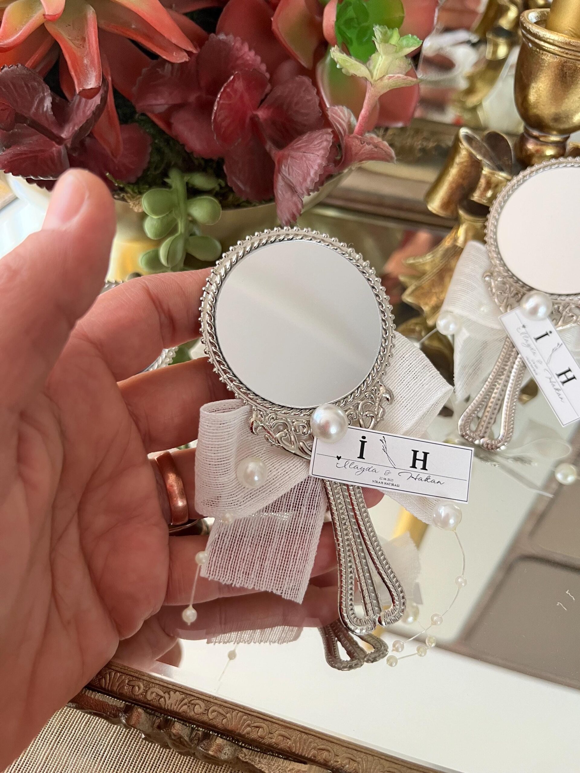 Silver Mirror Wedding Favors, Bridal Shower Guest Gift, Vintage Style Keepsake with Pearl Accent - Image 9