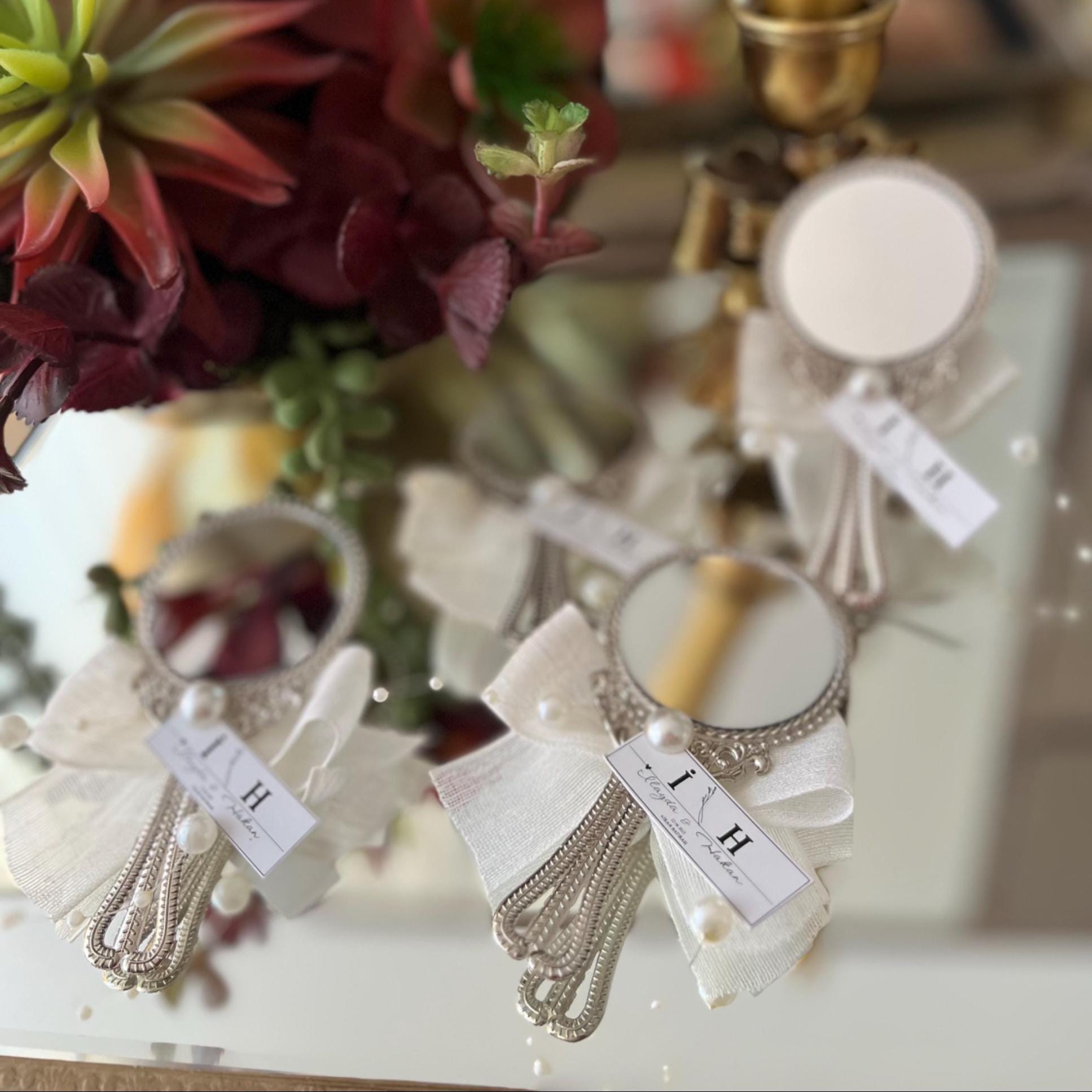 Silver Mirror Wedding Favors, Bridal Shower Guest Gift, Vintage Style Keepsake with Pearl Accent - Image 4