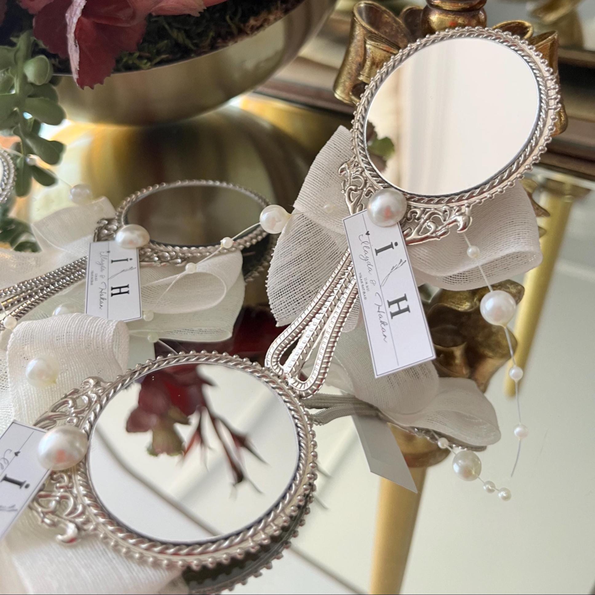 Silver Mirror Wedding Favors, Bridal Shower Guest Gift, Vintage Style Keepsake with Pearl Accent - Image 5