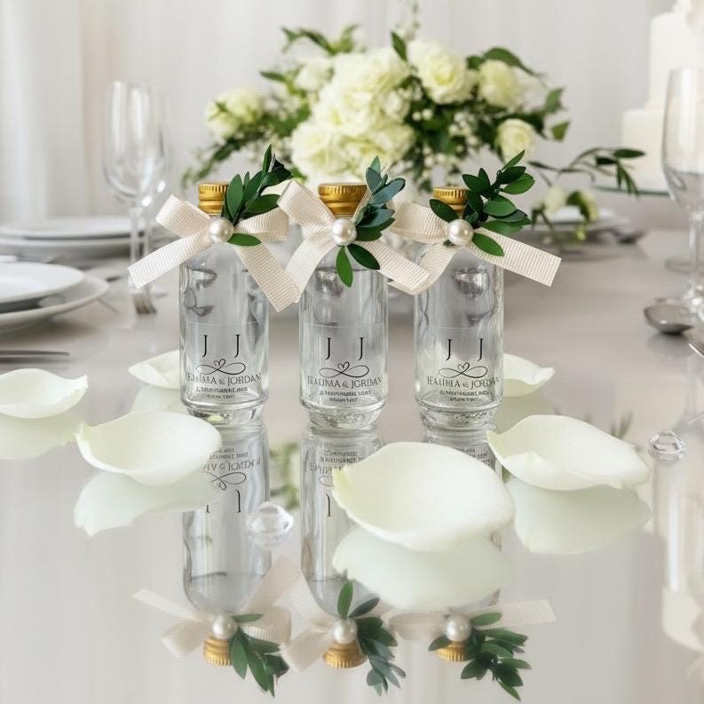 Personalized Amalfi Wedding Favor Bottle • Olive Leaf & Pearl Decor - Image 4