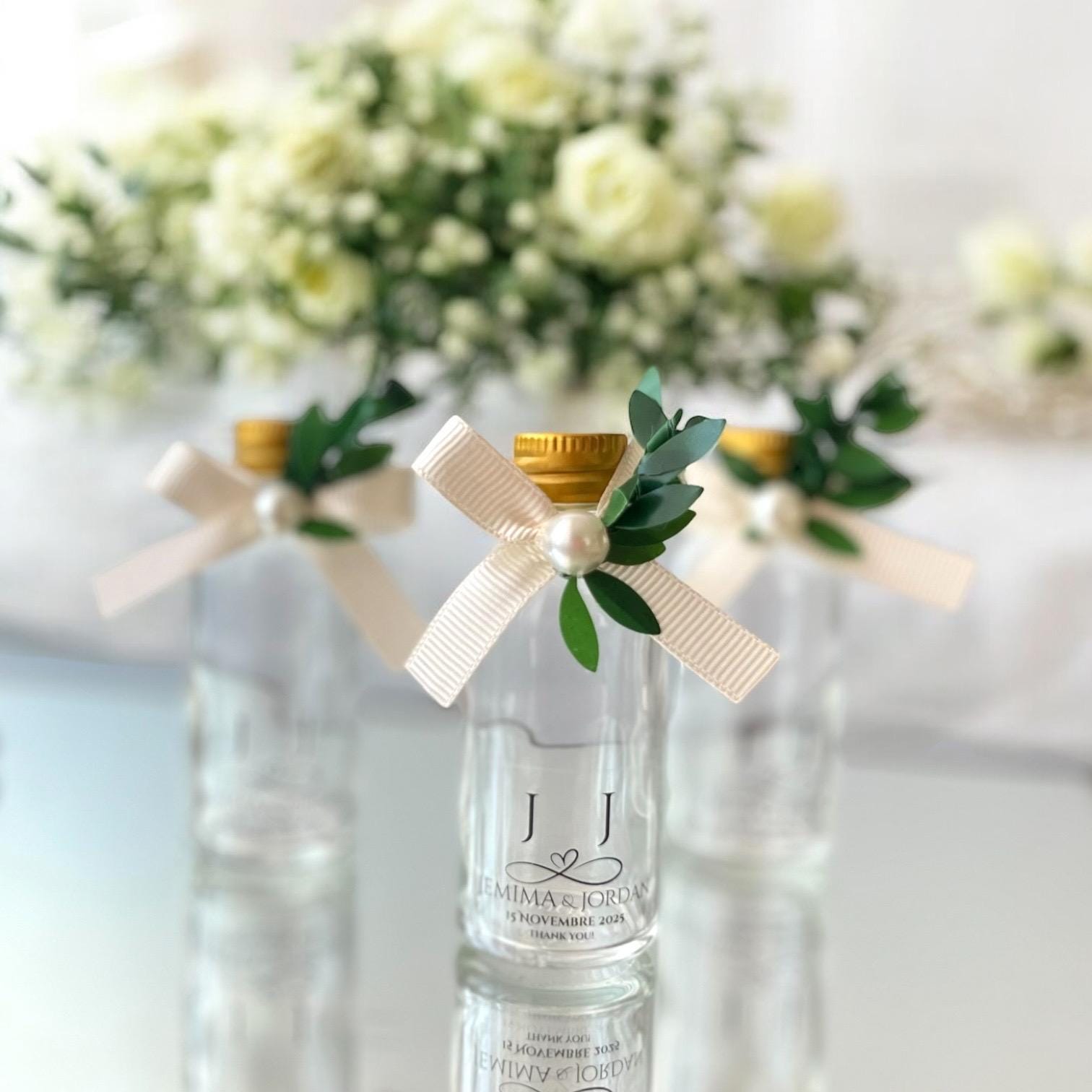 Personalized Amalfi Wedding Favor Bottle • Olive Leaf & Pearl Decor - Image 5