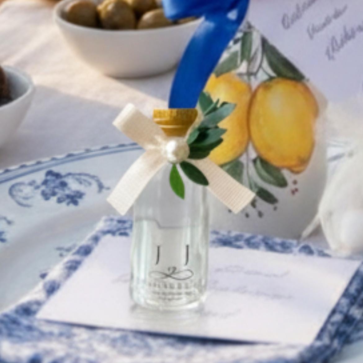 Alternative view of Personalized Amalfi Wedding Favor Bottle • Olive Leaf & Pearl Decor