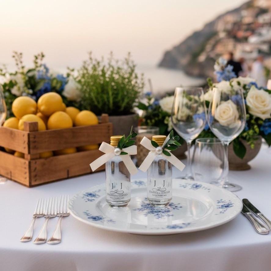 Personalized Amalfi Wedding Favor Bottle • Olive Leaf & Pearl Decor - Image 3