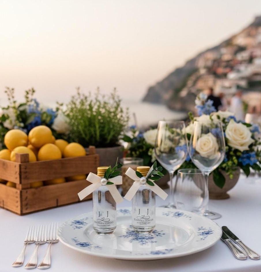 Personalized Amalfi Wedding Favor Bottle • Olive Leaf & Pearl Decor - Image 9