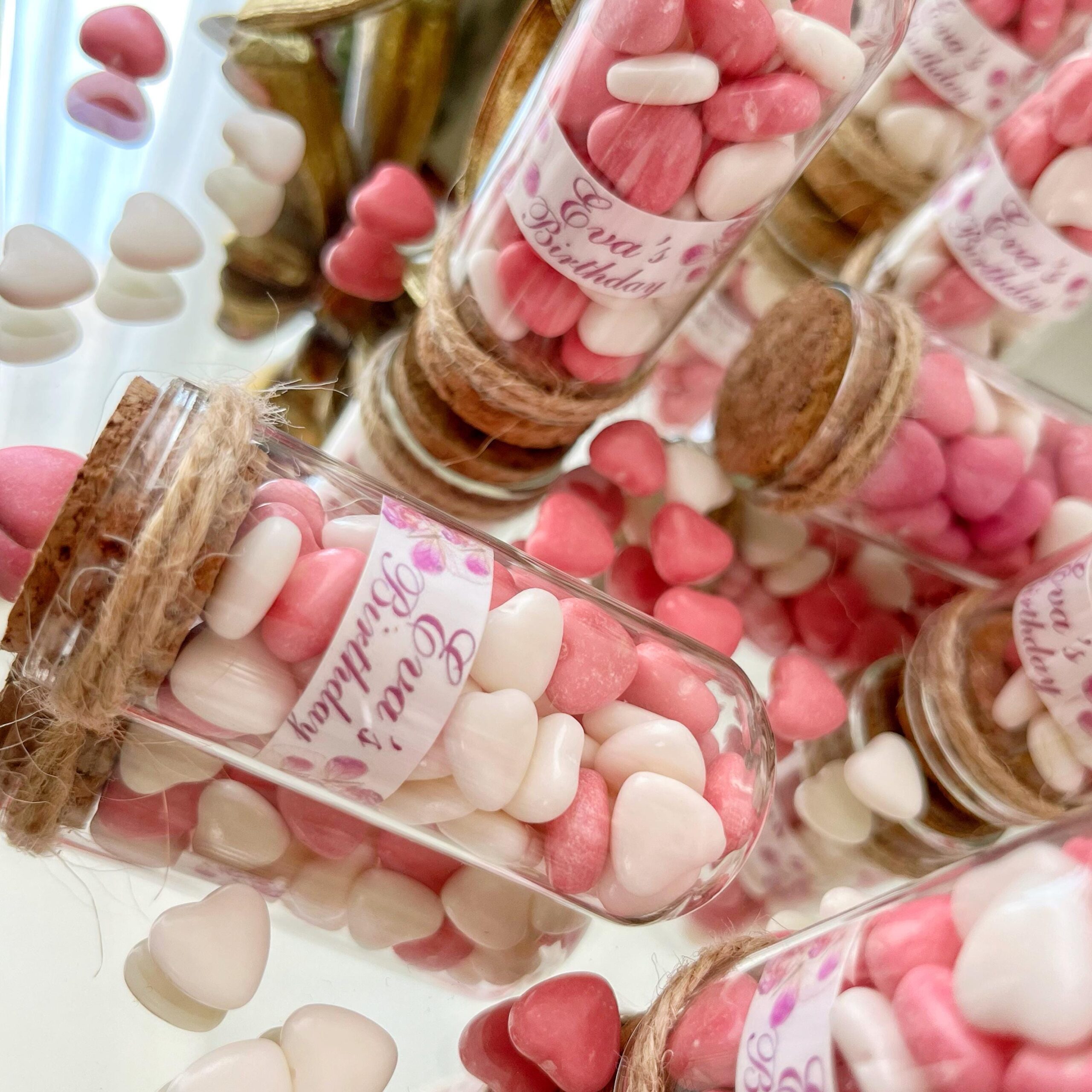 Personalized Glass Dome Birthday Favors: Heart Candy, Jute Wrap, Edible Party Favor - Image 4