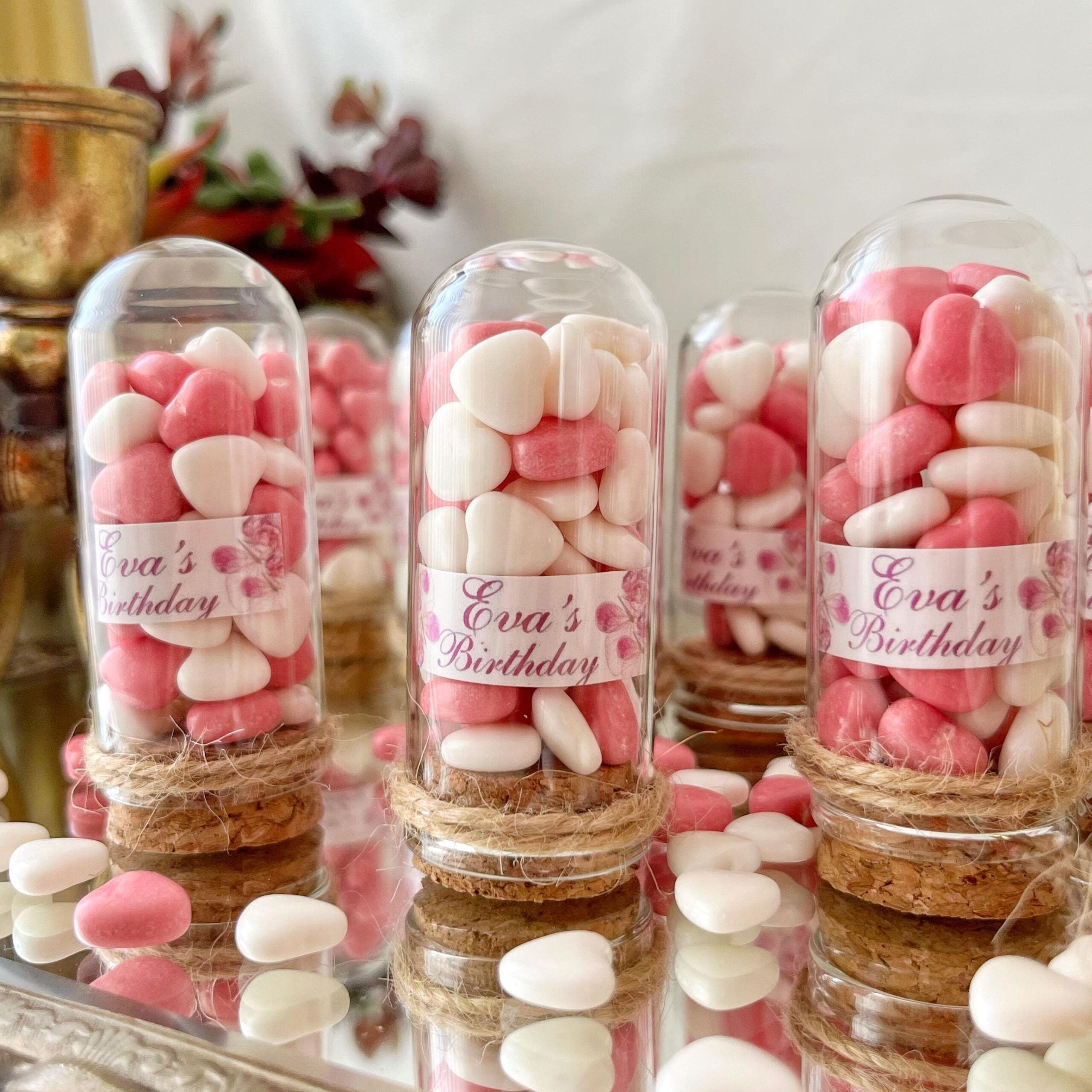 Personalized Glass Dome Birthday Favors: Heart Candy, Jute Wrap, Edible Party Favor - Image 3