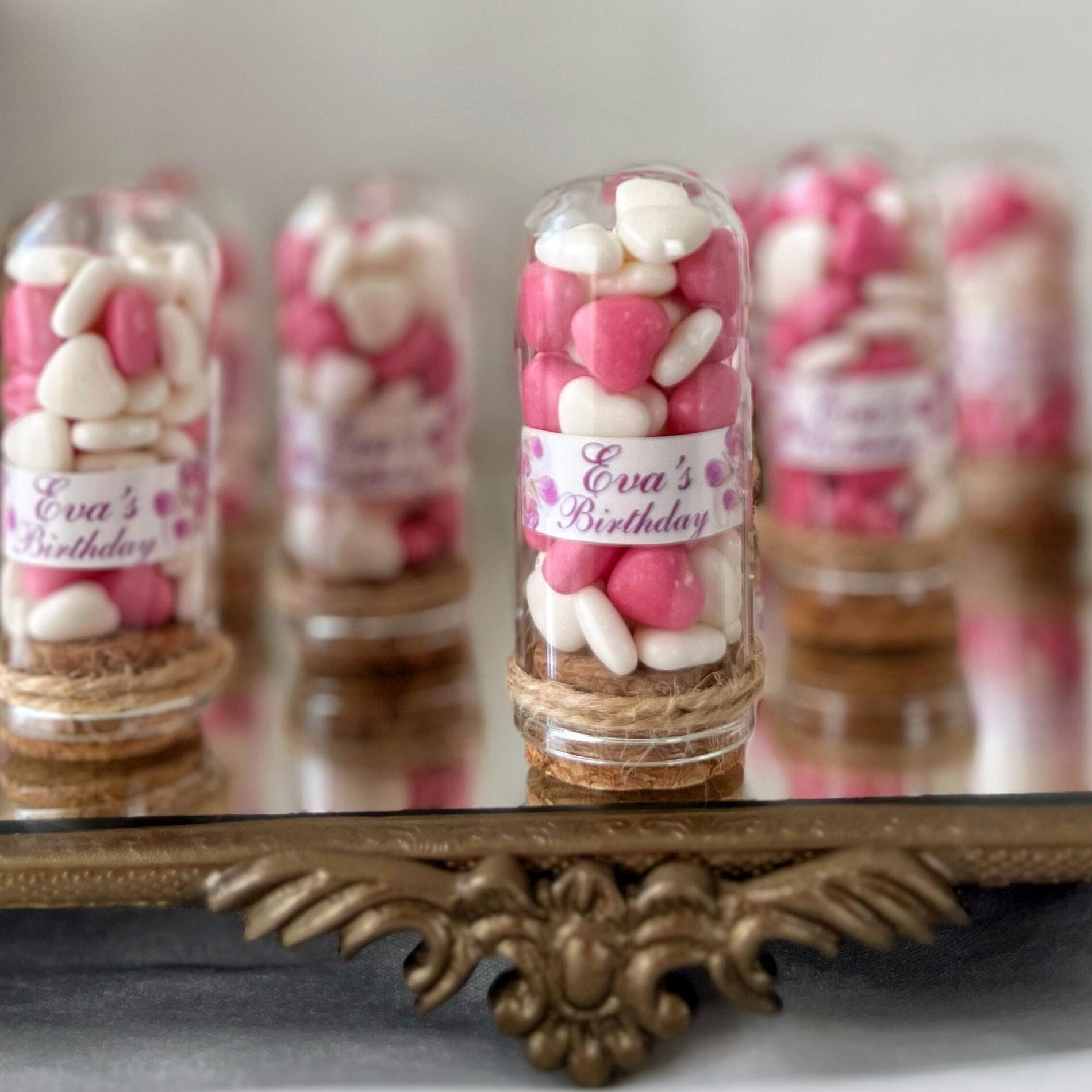Alternative view of Personalized Glass Dome Birthday Favors: Heart Candy, Jute Wrap, Edible Party Favor