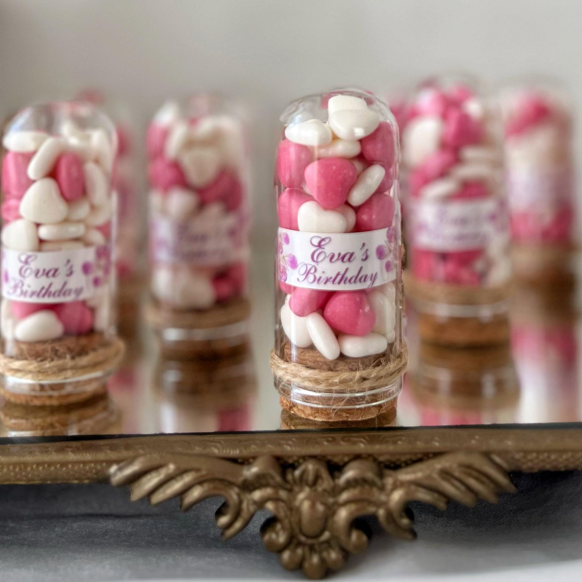 Personalized Glass Dome Birthday Favors: Heart Candy, Jute Wrap, Edible Party Favor - Image 2