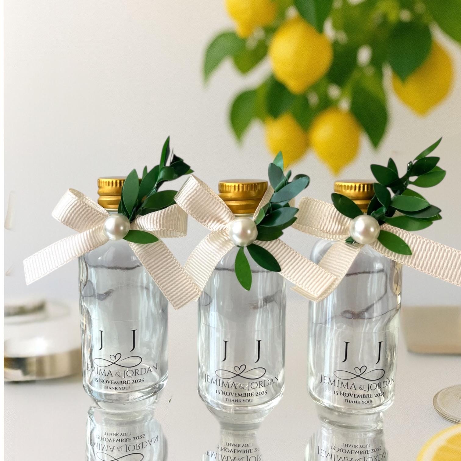 Personalized Amalfi Wedding Favor Bottle • Olive Leaf & Pearl Decor - Image 6