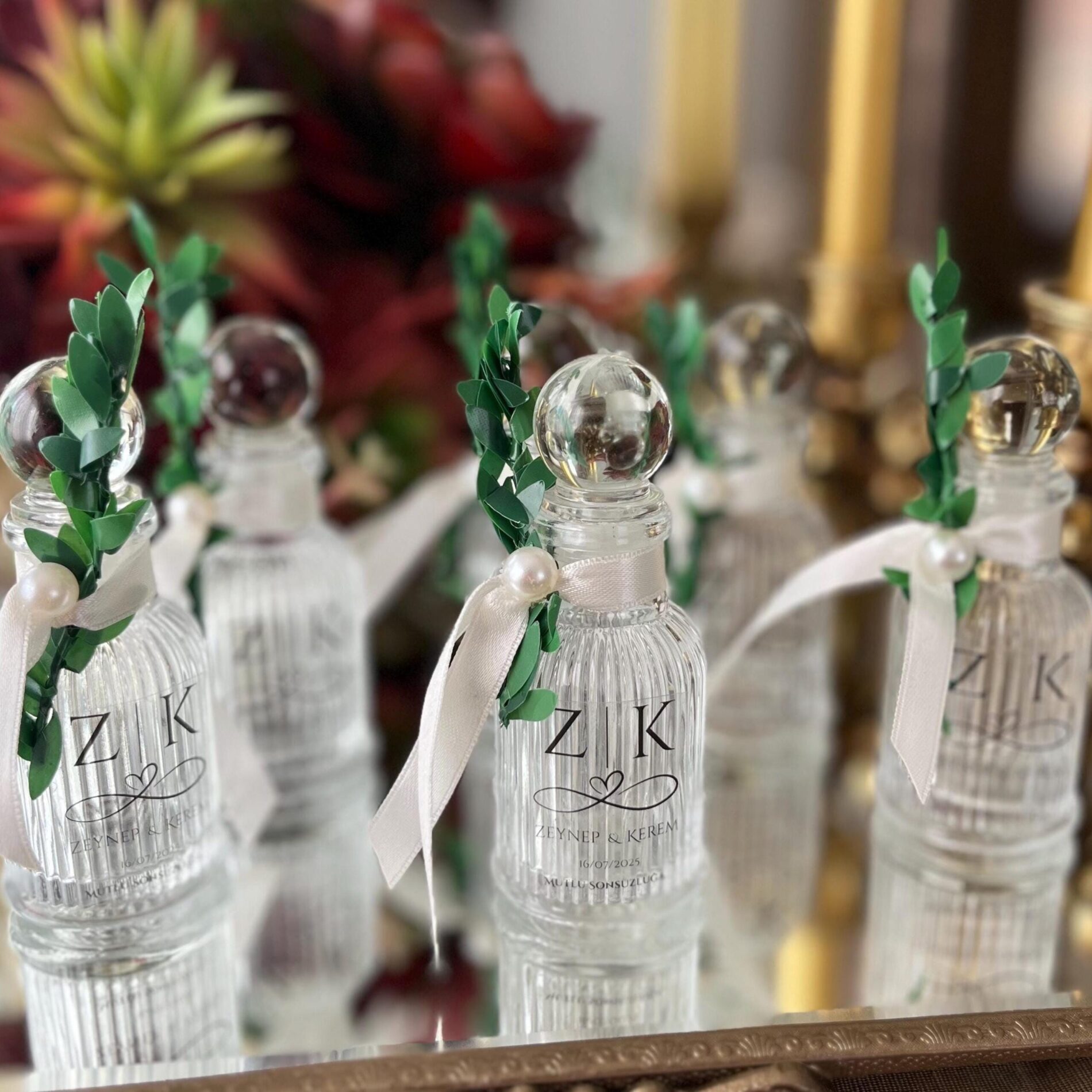 Personalized Floral Glass Bottle Favor, Baptism, Wedding, Communion Keepsake