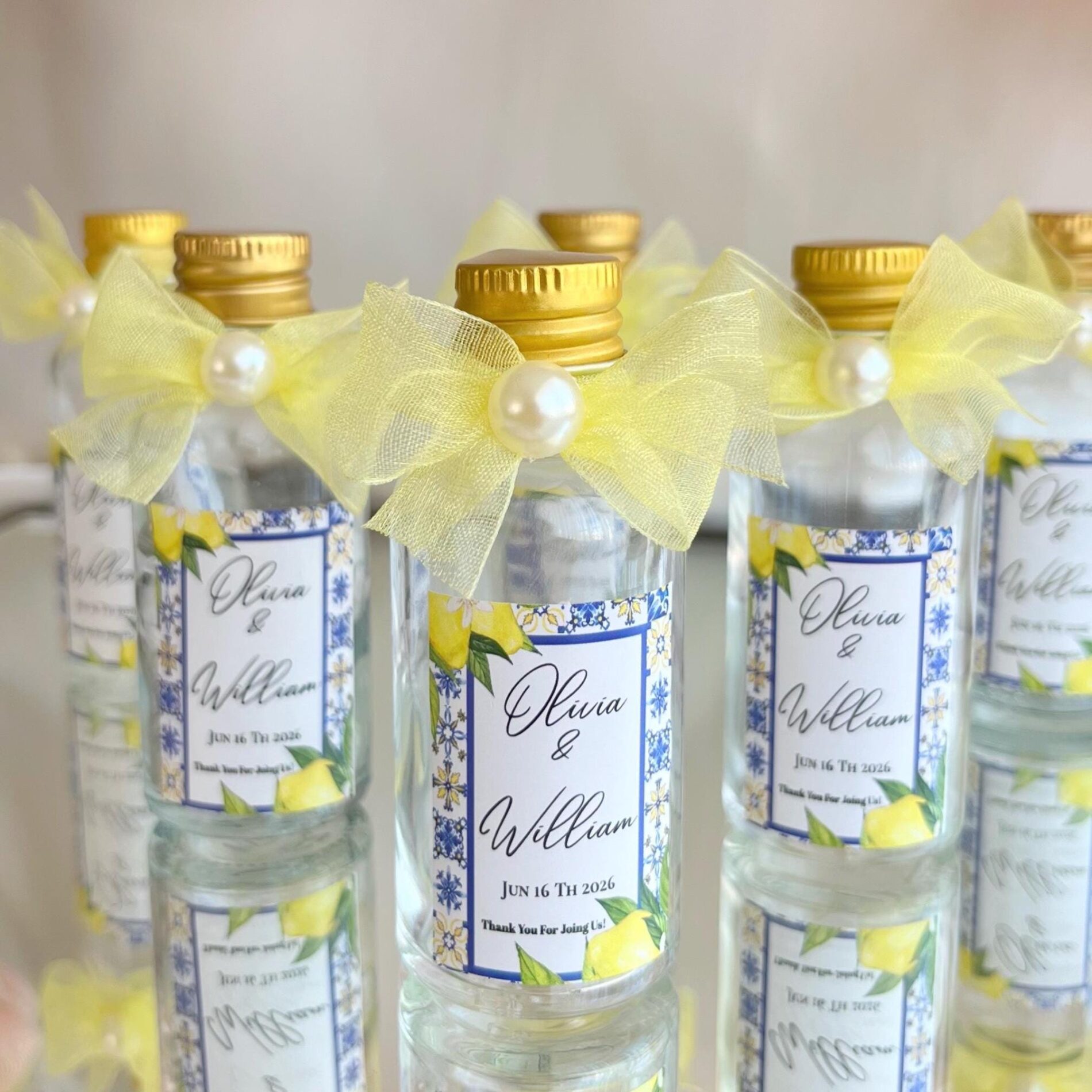 Alternative view of Personalized Amalfi Wedding Favor Bottle • Olive Leaf & Pearl Decor
