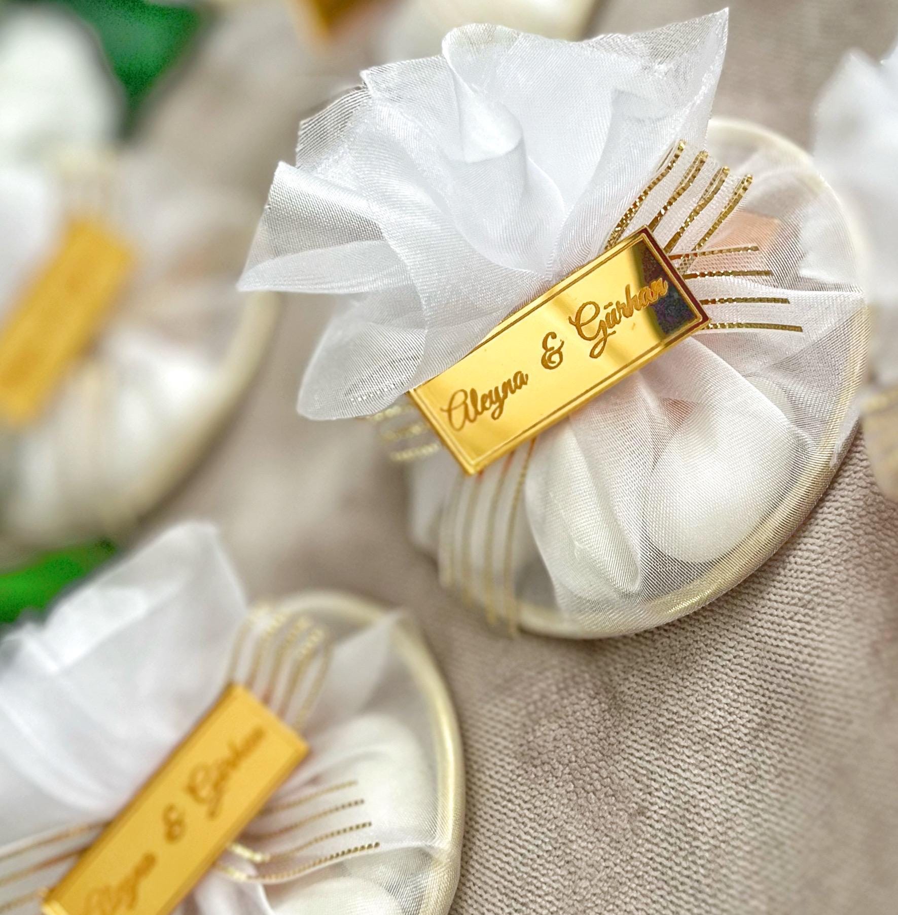 Alternative view of Custom Sugared Almond Candy Favor in Ring Tulle Bag, Elegant Wedding Guest Favors