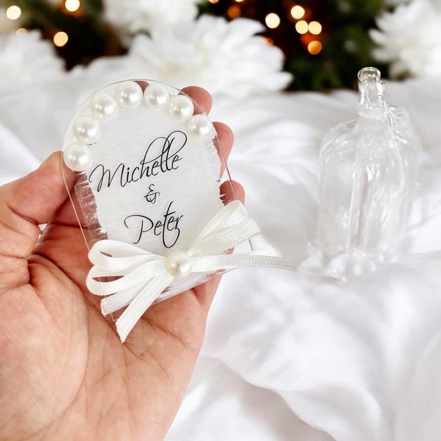 Custom Plexiglass Wedding Magnet Favors: Pearl Bridal Shower Favor