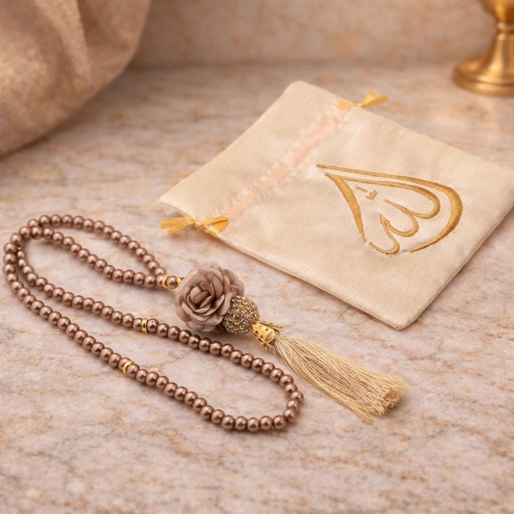 Islamic Wedding Favor Tasbih Set, Gold Allah Embroidered Pouch, Nikah Gift Guests - Image 8