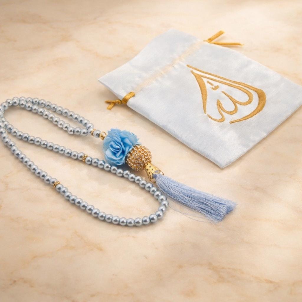 Islamic Wedding Favor Tasbih Set, Gold Allah Embroidered Pouch, Nikah Gift Guests - Image 4