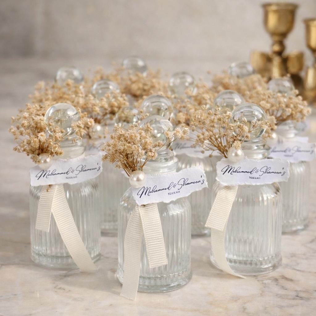 Personalized Mini Wedding Glass Bottle Favors, Bulk Wedding Gifts for Brides, Nikkah Favor