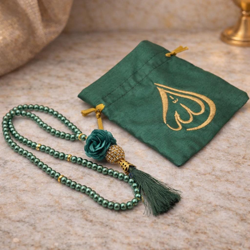 Islamic Wedding Favor Tasbih Set, Gold Allah Embroidered Pouch, Nikah Gift Guests - Image 5