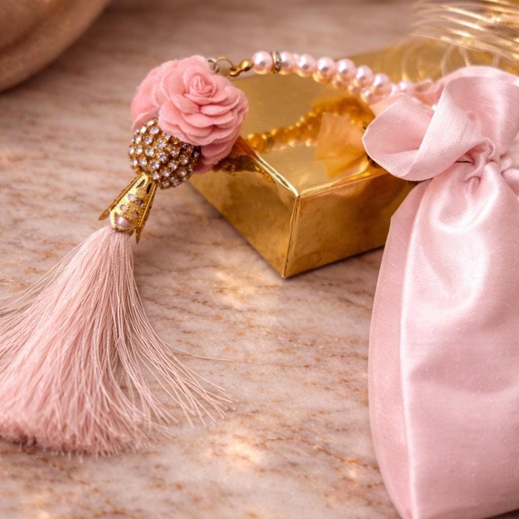 Islamic Wedding Favor Tasbih Set, Gold Allah Embroidered Pouch, Nikah Gift Guests - Image 7